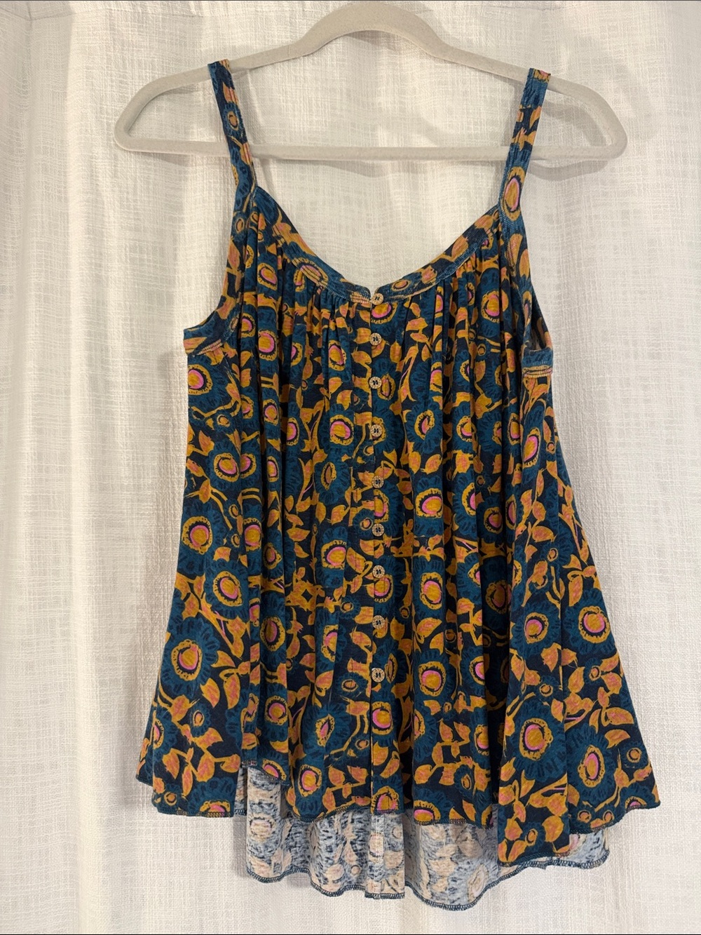 NATURAL LIFE Navy Floral Button-Front Camisole with Yellow and Pink Accents